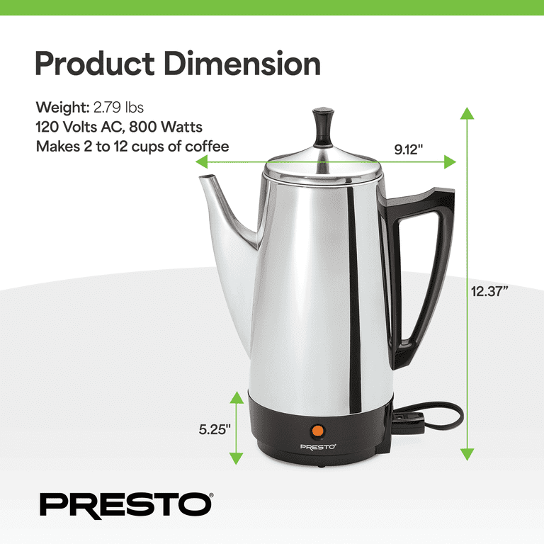 Presto, Coffee Maker, 12-Cup 72 oz., Stainless Steel - Walmart.com