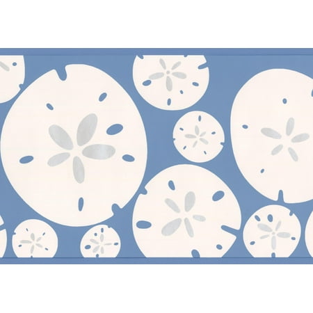 Wallpaper Border - White Round Abstract Geometric Shapes Blue Wall Border Modern Design, Roll 15 ft X 6.75 in