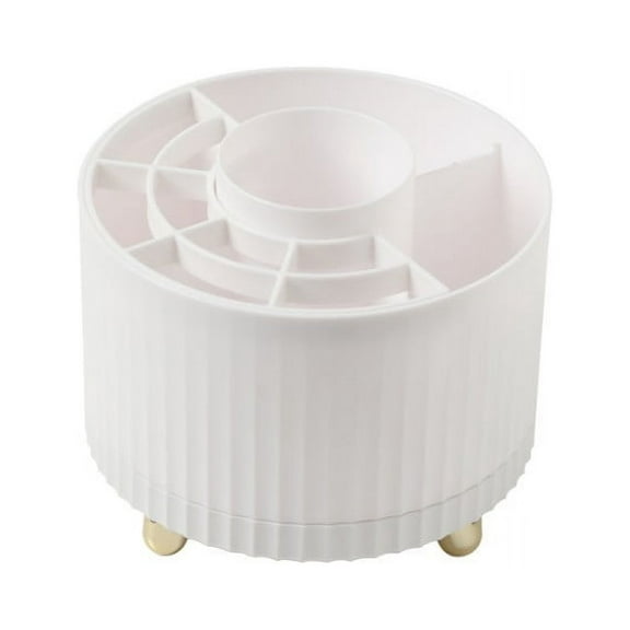 Large Capacity Makeup Brush Holder, 360° Rotating Makeup Perfume Organizer, Multi-slots Makeup Brushes Cup Tray for Vanity Decor Bathroom Countertops Cosmetic Desk Storage Container Display Case White
