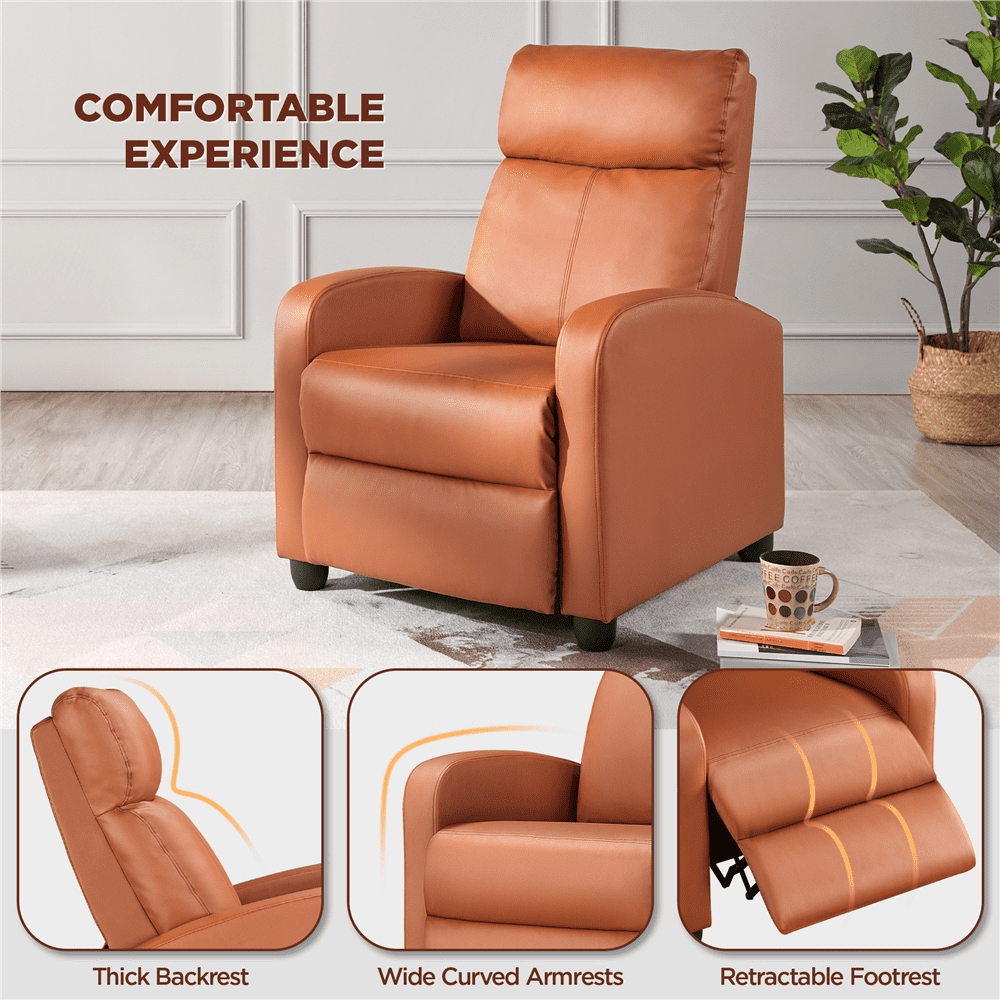 Renwick Faux Leather Push Back Theater Recliner, Set of 2, Tan