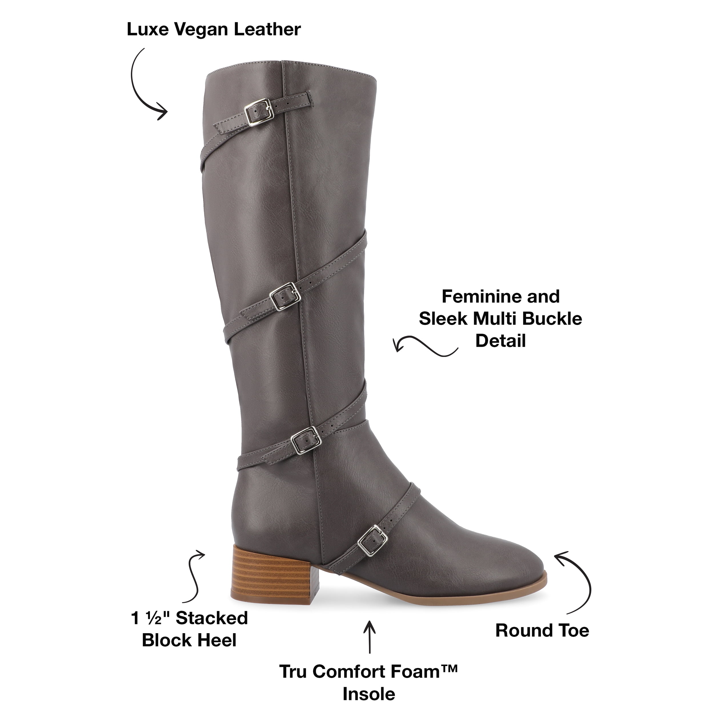 Journee Womens Elettra Stacked Block Heel Round Toe Boots