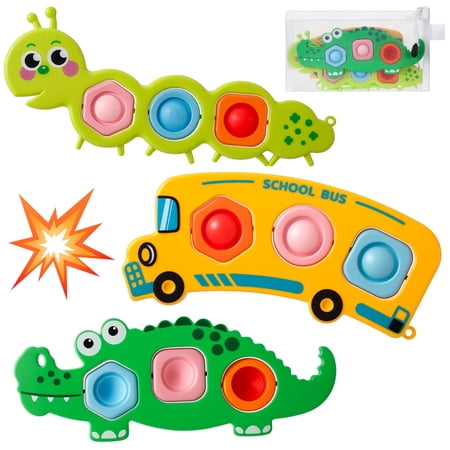 KABOER 3 Pack Pop it Toys, Cute Design Fidget Sensory Popper Toys for Toddlers 1-3, Popper Sensory Toys with Storage Bag, Autism Stress Relief Toys, Montessori Baby Toys 12+ Months