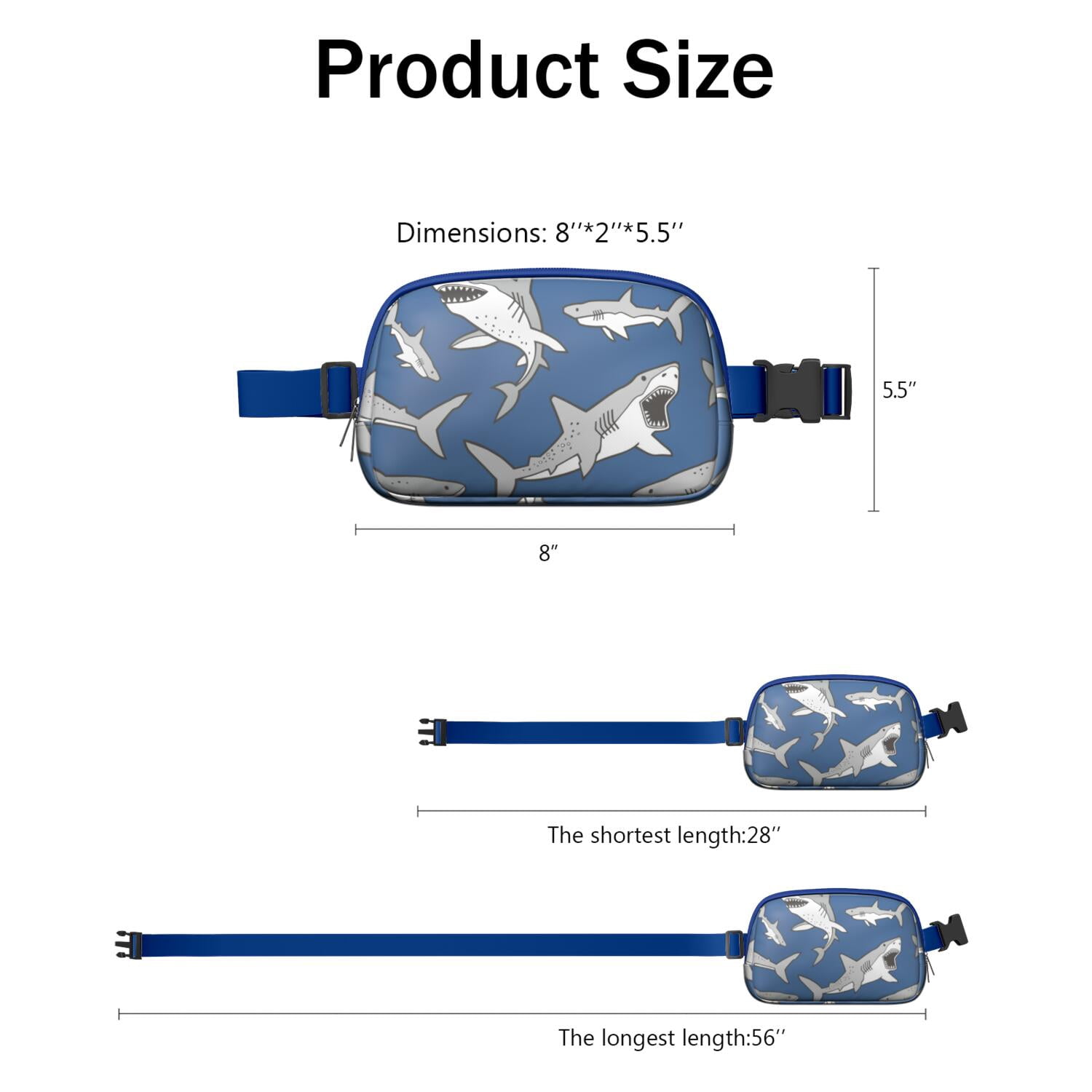 Underwater Marine Print Fanny Pack – Cute Cartoon Shark, Whale & Dolphin Waist Bag with Tropical Ocean Theme for Women