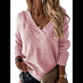 thumbnail image 1 of Suéter Holgado de Mujer, Cuello en V, Larga, Blusa Informal para Otoño e Invierno. Rosa M, 1 of 7
