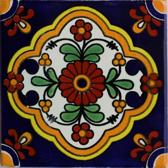 4.2x4.2 Zarza Talavera Mexican Tile, Set of 9 pcs
