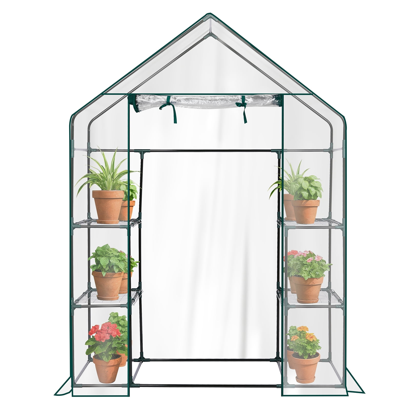 Mini Walk-in Greenhouse 56×29×77 in, 4-Tier Shelf Plant Green House with Waterproof PVC Cover, Powder-Coated Steel Frame, Roll-Up Zippered Door for Indoor Outdoor Patio Garden