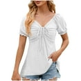 thumbnail image 6 of Ashosteey Women Ruffle Short Sleeve Tops V Neck Twist Front Tunic T-Shirt Casual Peplum Blouse 2024 Basic Fashion summer Eyelet Tee, 6 of 9