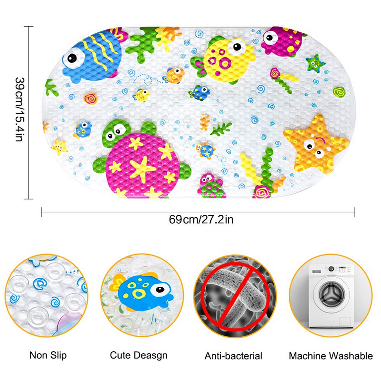 Artoflifer Baby Bath Tub Mat 39 x 16 Inches Non-Slip Shower Mats with  Suction Cups and Drain Holes, Bathtub Mats Bathroom Mats Machine Washable  with