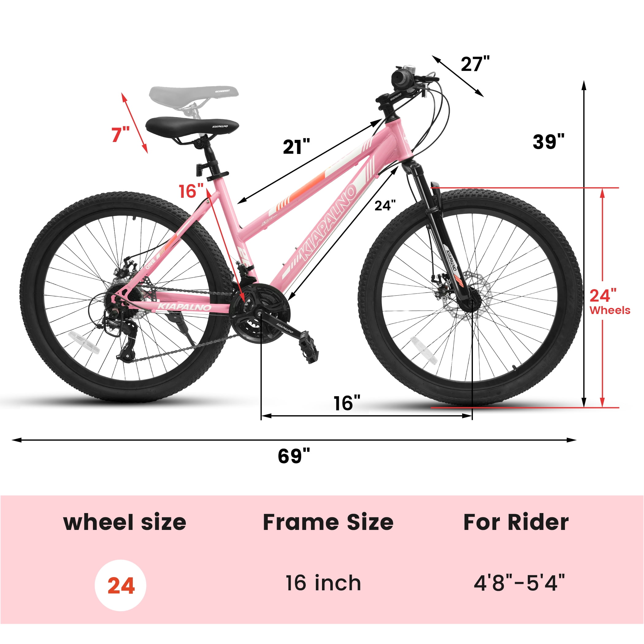 Ecarpat 24 Inch Mountain Bike, Disc Brakes 21 Speeds Women Mens Bike, Steel Frame and Suspension Fork, Adult and Teens Sport Bicycle for Urban Trail Snow Commuter Pink