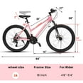 thumbnail image 4 of Ecarpat 24 Inch Mountain Bike, Disc Brakes 21 Speeds Women Mens Bike, Steel Frame and Suspension Fork, Adult and Teens Sport Bicycle for Urban Trail Snow Commuter Pink, 4 of 12