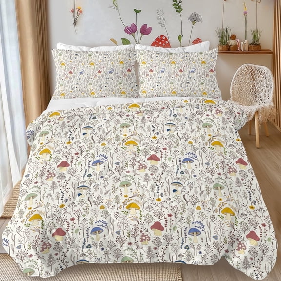 Sleepwish Kids Comforter Set, 3-Piece Mushroom Pastoral Bedding Sets for Girls Twin