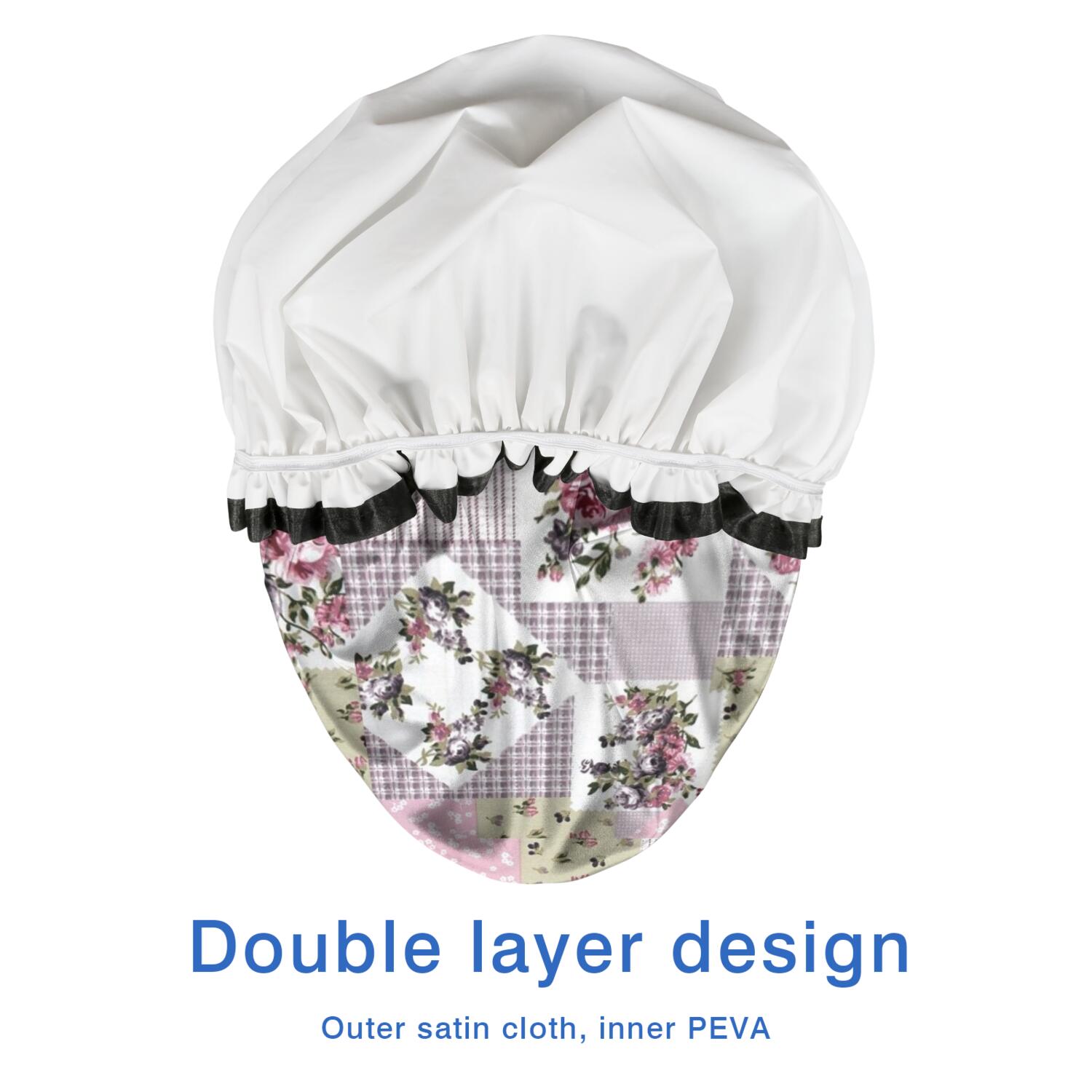 Shower Caps,Pioneer Flower Floral Print Pattern Waterproof Shower Cap for Women 4 Pieces,Double Reusable Hair Cover for Shower PEVA Elastic Stretch Hem