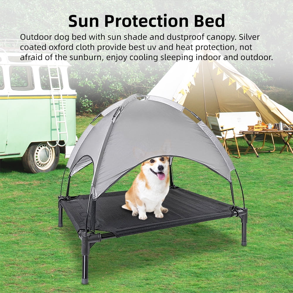 Outdoor Elevated Dog Bed with Canopy, 30x24inch Waterproof Raised Pet Bed with Breathable Mesh Portable Dog Cot for Camping, Backyard, Travel