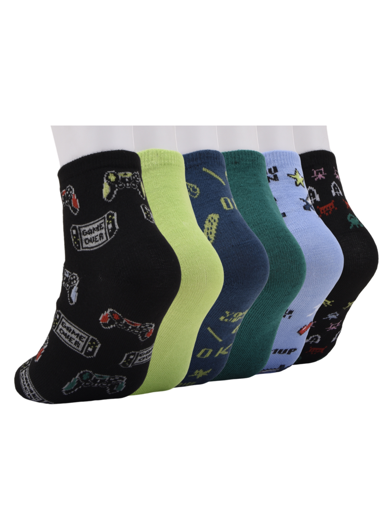 Wonder Nation Mid Crew Graphic Socks, 6-Pack Boys Shoe Size S (4-8.5) - L (3-9)