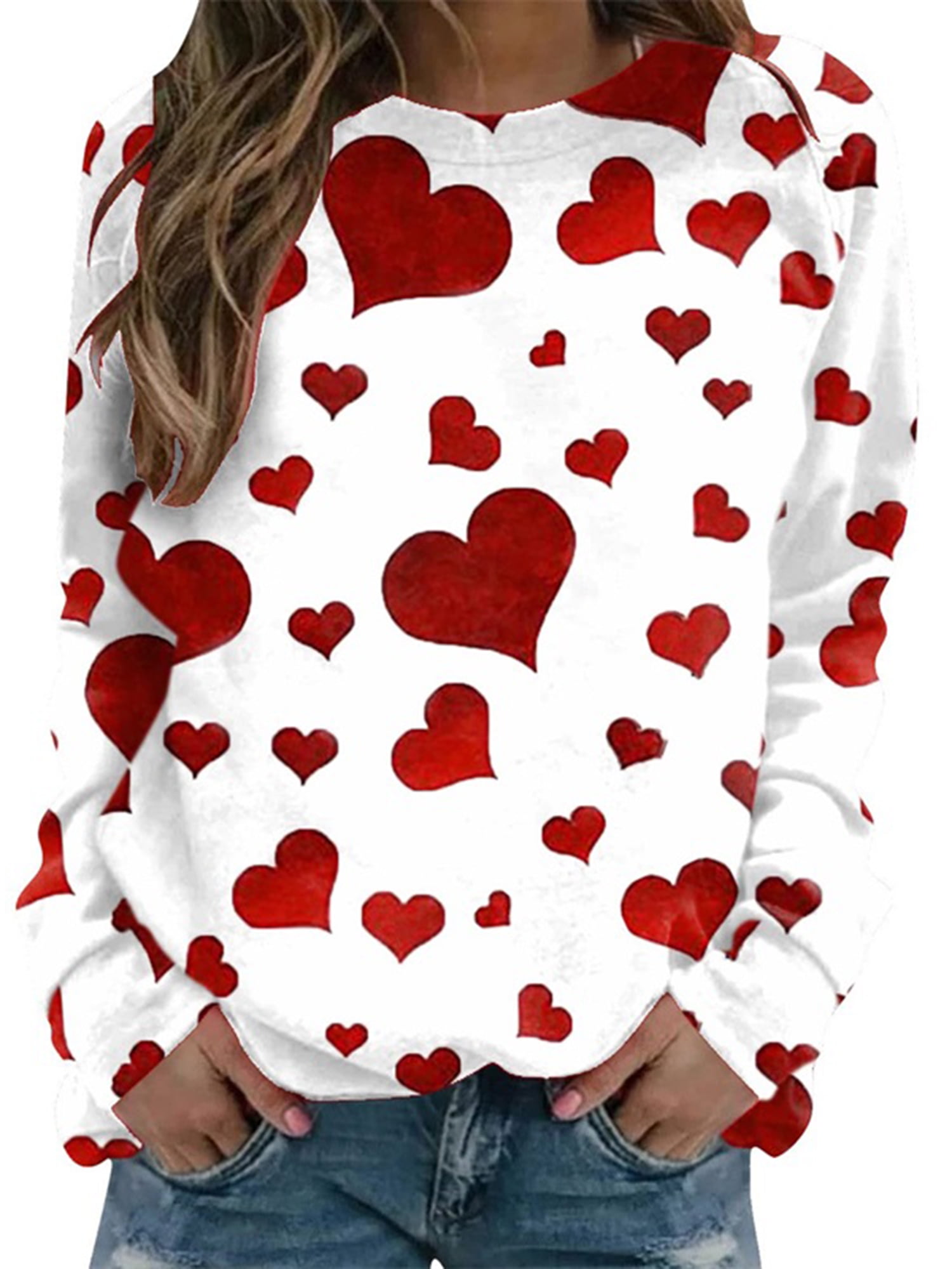 Women Blouses and Tops Plus Size Fashion Valentines Day Short Tee Shirts Teen Girls Print Pullover 