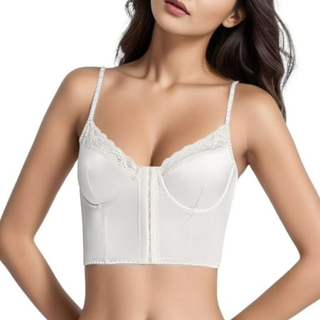 HAJGJP Caralush Bra Evybliss Bra Full Coverage Bras for Women Front Button Back Bra Over Under Fishbone Corset Satin Sexy Lingerie White L