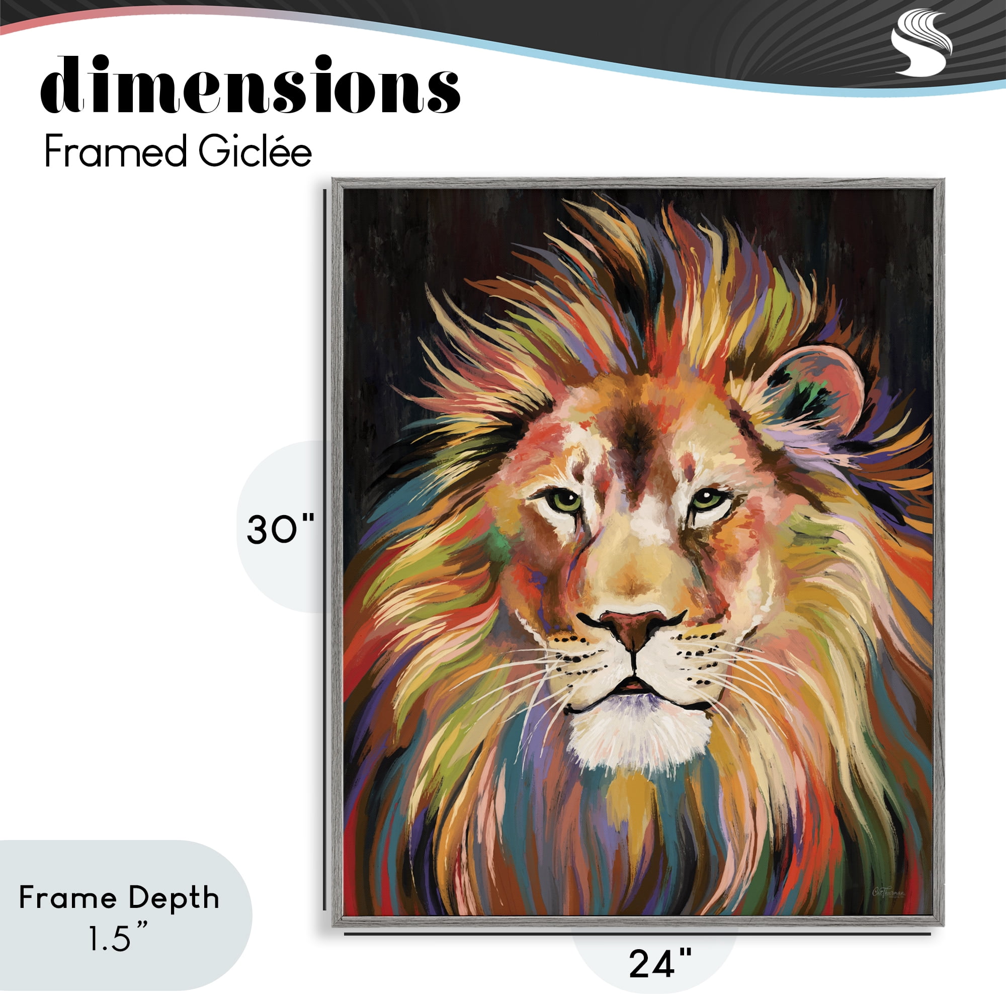 Stupell Industries Vibrant Majestic Rainbow Lion Gray Framed Giclee Art, design by Cat Thurman Designs