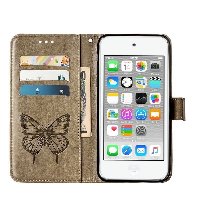 iPod tucthカバー iPod Touch 7 Case,iPod Touch 6 Case, Embossed Butterfly PU