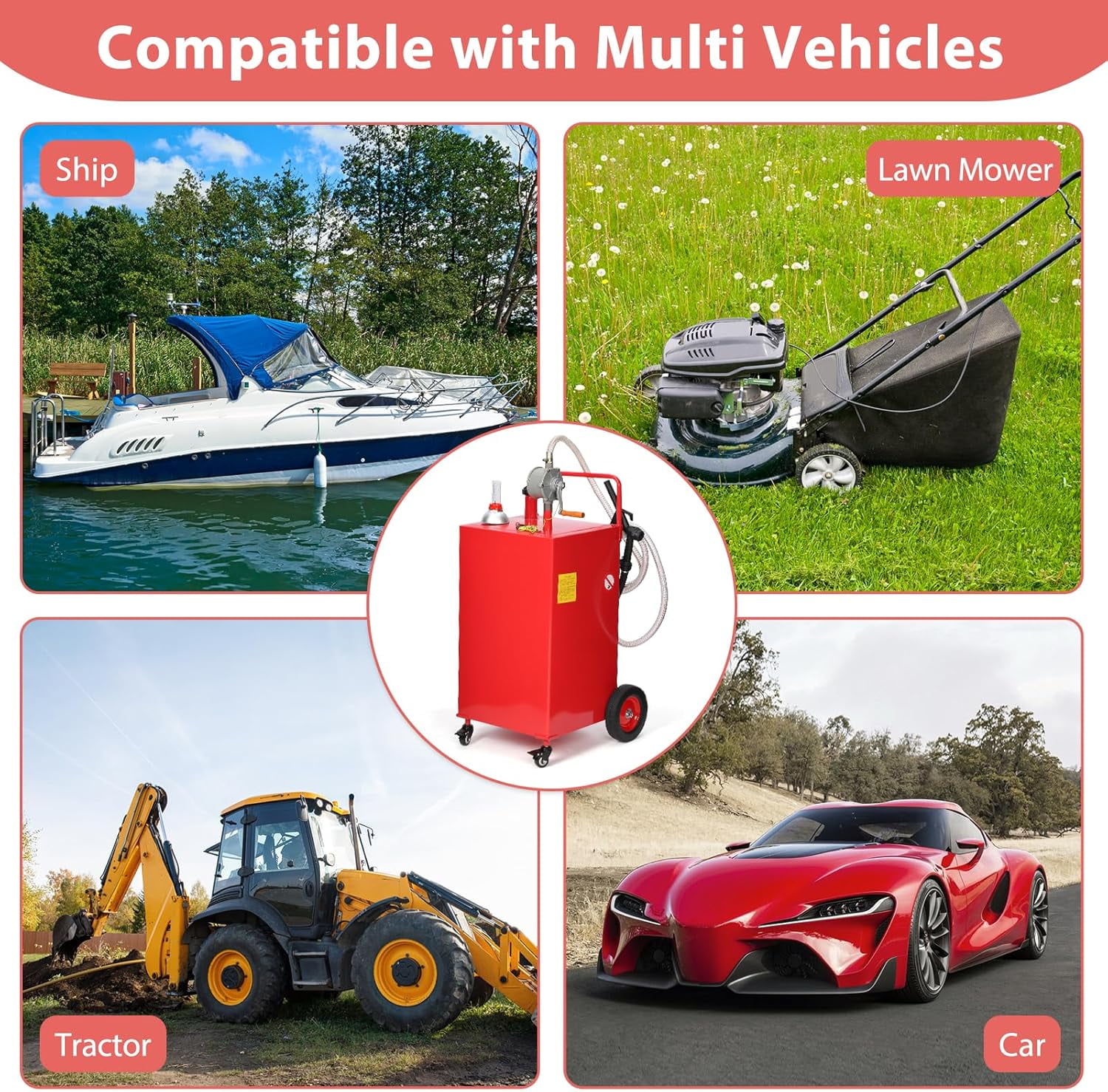 M optimized 35 Gallon Fuel Caddy, Fuel Tank with Manual Transfer Pump for Gasoline & Diesel, Durable 4-Wheel Design, Mobile Fuel Storage for Cars, Trucks, Boats, Lawn Mowers