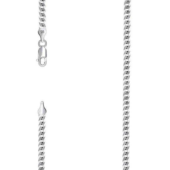 925 Sterling Silver Solid Super Flat Comfort Curb Chain Rhodium 3mm Necklace 16 Inch Chain Necklace for Women and Men
