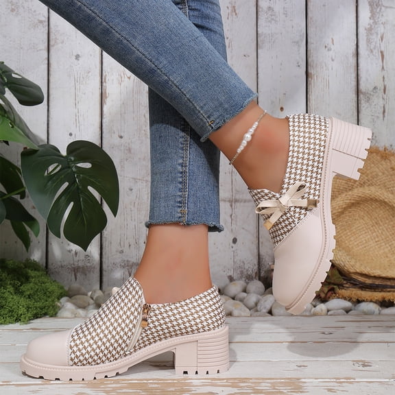 Willtoo Women's chunky PU Faux Leather Shoes with Bow Slip On Casual Daily Wear Loafers Rubber Sole Cute Casual Dress Footwear