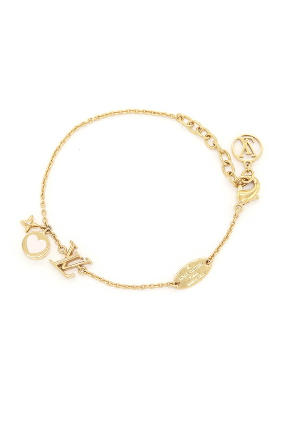 Pre-Owned Louis Vuitton Bracelet LV Iconic M1211A Gold Pink Metal Enamel Chain Heart Women's...