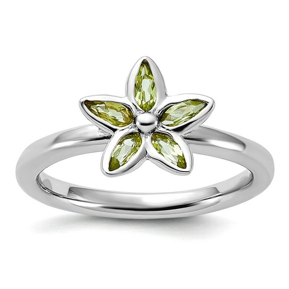 925 Sterling Silver Bezel Polished Stackable Peridot Flower Ring Size 6 Stackable Ring for Women
