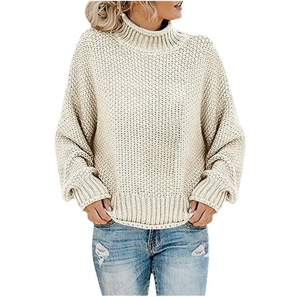 TIMIFIS Pulls pour Femmes Pulls Sweater Haut Col Rond Manches Longues Surdimensionnées Pull Chaud en Tricot 2023 Hiver Automne Sweater Haut - Automne/hiver