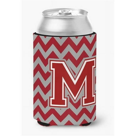 Letter M Chevron Maroon & White Can or Bottle Hugger, 0.25 x 4 x 5.5 in.