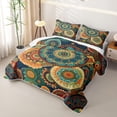 thumbnail image 3 of Homewish Bohemian Gold Mandala Quilt Full,Retro Exotic Paisley Full Bedspread Sets,3pcs, 3 of 7