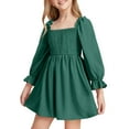 thumbnail image 2 of Sngxgn Girls Midi Dress Floral 3/4 Sleeve Ruffle A-line Swing Casual Dresses for Kids(Green,130), 2 of 8