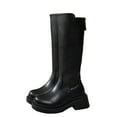 thumbnail image 4 of KEGIRLOM Women's Fashionable Casual Winter Solid Color Buckle Strap Heel Round Head Mid-Heel Knee-High Boots Black Size 6.5, 4 of 9