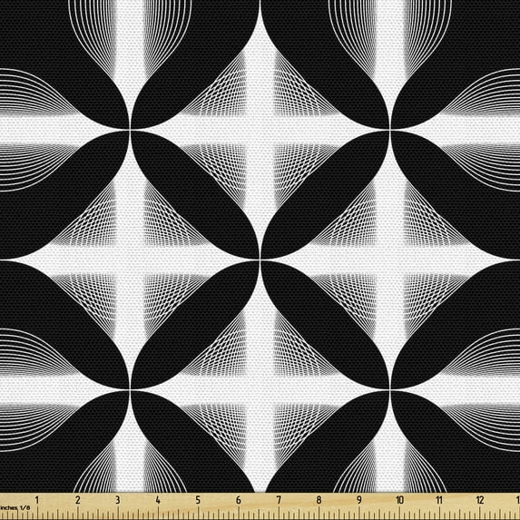 Geometric Fabric by the Yard, Monochrome Concentric Abstract Elements in Optical Illusion Pattern Art, Decorative Upholstery Fabric for Chairs & Home Accents, White Charcoal Grey by Ambesonne