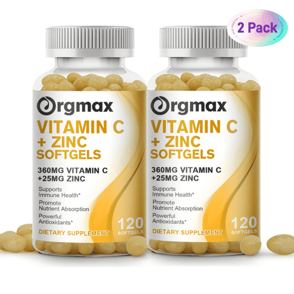 ORGMAX High absorption Vitamin C and Zinc - Antioxidant Supplements for Immune Support, 240 Capsules (Non-GMO & Gluten-Free Formula)