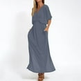 thumbnail image 5 of Taylonsss Womens Casual Long Dress High Waist Split Detail V Neck Short Sleeve Solid Color Relaxed Fit Everyday Outfit, 5 of 8