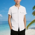 thumbnail image 2 of Rhuody Boy'S Tops Lapel Short Sleeve Button Down Shirt Summer Beach Collar Dress Shirt For Kids Top Fashion Wear White 5-6 Years, 2 of 6