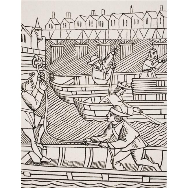 Toll Under The Bridges of Paris 19th Century Reproduction of Woodcut In
