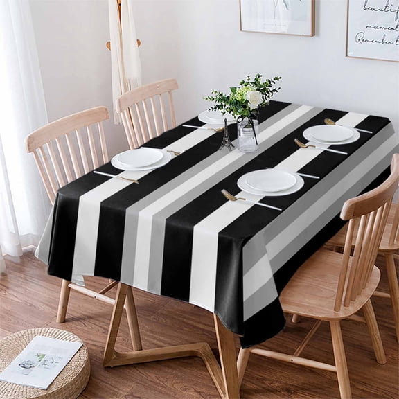 Black Grey Stripe Tablecloth Rectangle Table Cloth 52x70 , Waterproof Tablecloth Outdoor Table Cloth, Minimalist Farmhouse Striped Washable Table Cover for Kitchen Dining Party