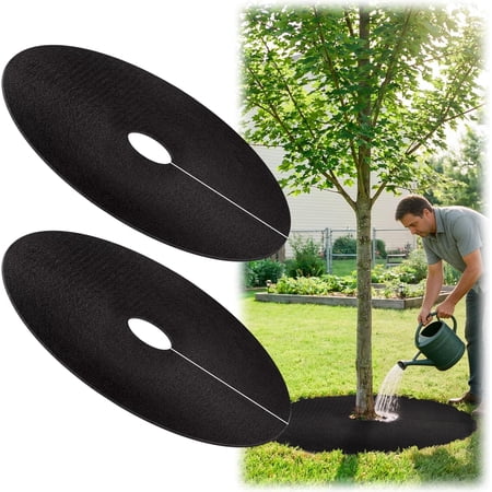 32.5" Non-Woven Tree Mulch Ring, 2 Pack Weed Barrier Mat,Degradable Tree Mulch Used to inhibit Weed Growth and Landscape Weed Control Plant Root Protection
