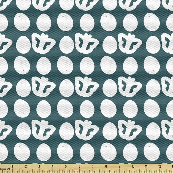 Insects Upholstery Fabric by the Yard, Continuous Pattern with Outline Floral Easter Eggs and Butterflies Print, Decorative Fabric for DIY and Home Accents, 2 Yards, Dark Teal and White by Ambesonne