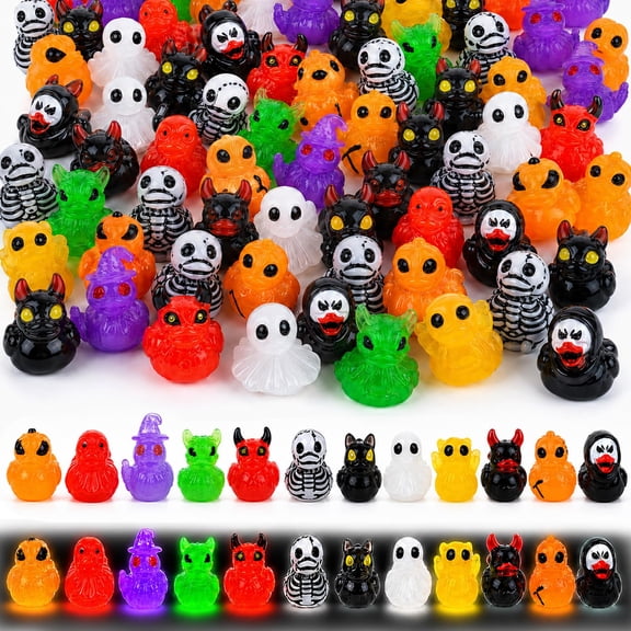 60PCS Halloween Mini Resin Ducks, Glow in the Dark Novelty Halloween Party Favors for Office Desk Tiered Tray Decor Halloween Party Supplies Decoration