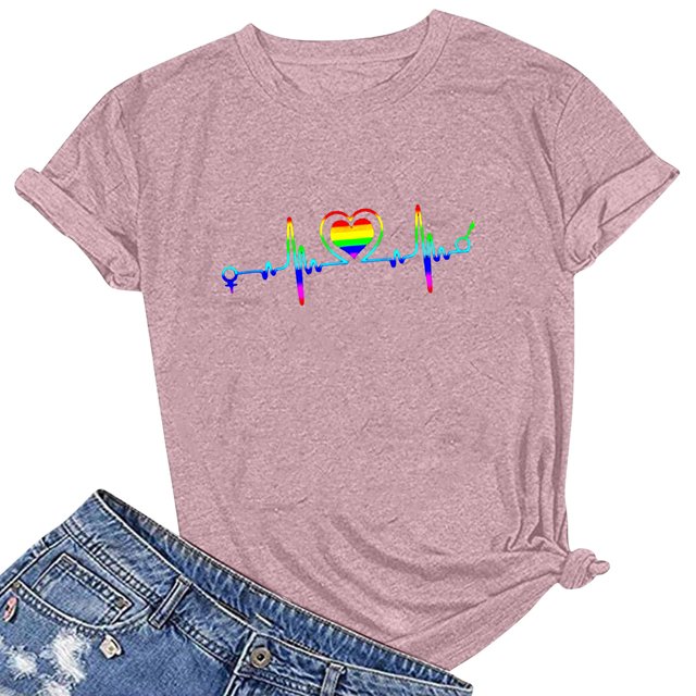 RKSTN T-Shirts Fierté Femmes T-Shirts Graphiques Arcs-en-Ciel T-Shirts LGBT T-Shirts Décontractés Col Rond Manches Courtes Hauts