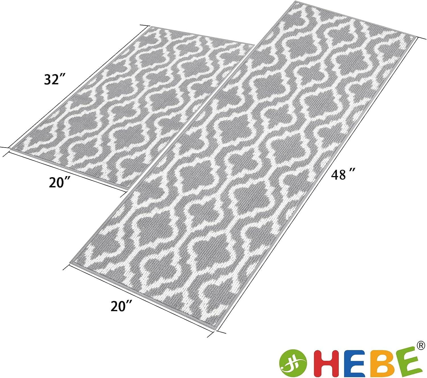 Findosom 20"x32"+20"x48" 2pcs Kitchen Rug Set Non Slip Kitchen Runner Rug and Doormat Washable Kitchen Mats Set Indoor Doormat Runner Rugs for Kitchen Laundry Hallway Entryway Grey Floral