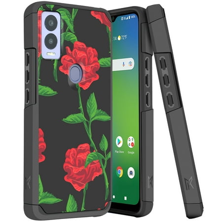 DALUX MetKase Hybrid Slim Phone Case Cover Compatible with Cricket Magic 5G / AT&T Propel 5G (2023) - Red Roses Flowers