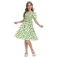 thumbnail image 3 of Actgleam Girls Summer Dress Kids Floral Print Puff Sleeve Cute Square Neck A-Line Midi Sundress,Green Dot,5-6Y, 3 of 9