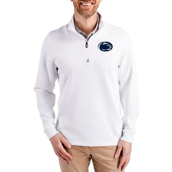 Men's-Cutter & Buck White Penn State Nittany Lions DryTec Traverse Stretch Eco Tri-Blend Quarter-Zip Pullover