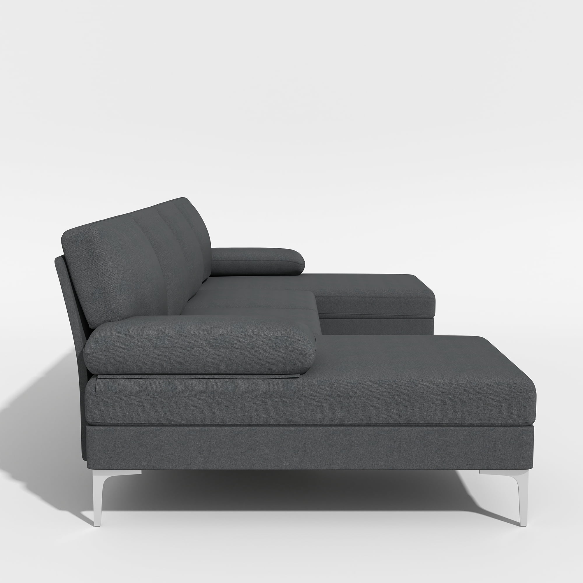 Kadyn U-Shaped Fabric with Two Imperial Concubine Iron Feet 4 Seats Indoor Modular Sofa, Sofa Couch for Living Room, Dark Gray