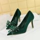 thumbnail image 5 of Zapatos de tacón alto sexis y delgados para mujer, de lujo, de gamuza, con boca poco profunda, puntiagudos, con encaje y lazo de diamantes, para banquetes, 5 of 5