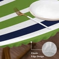 thumbnail image 4 of Green Navy Round Fitted Table Cover Blue White Geometric Stripes Waterproof Table Cloth with Elastic Edge Wipeable Tablecloth for Picnic Camping Party Fits 36"-44" Diameter, 4 of 8