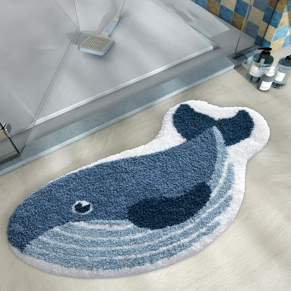 GVN Floor Rug,Playful Animal Bath Mats - Adorable Designs, Soft and Absorbent, 20"x35", Whale